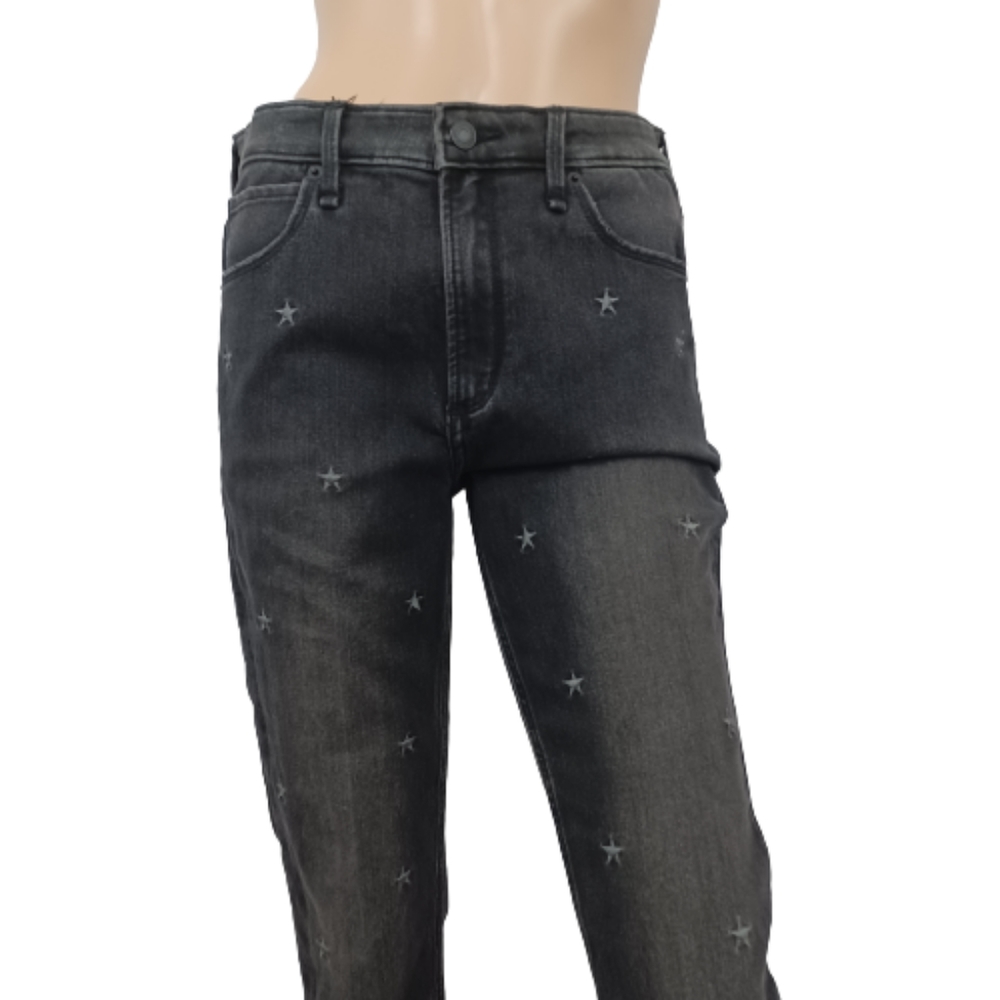 Abercrombie & Fitch Ankle High-rise Black Star Embroidered Cropped Jeans - Picture 2 of 16